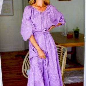 Emerson Frye- lilac dress with gold flecks.